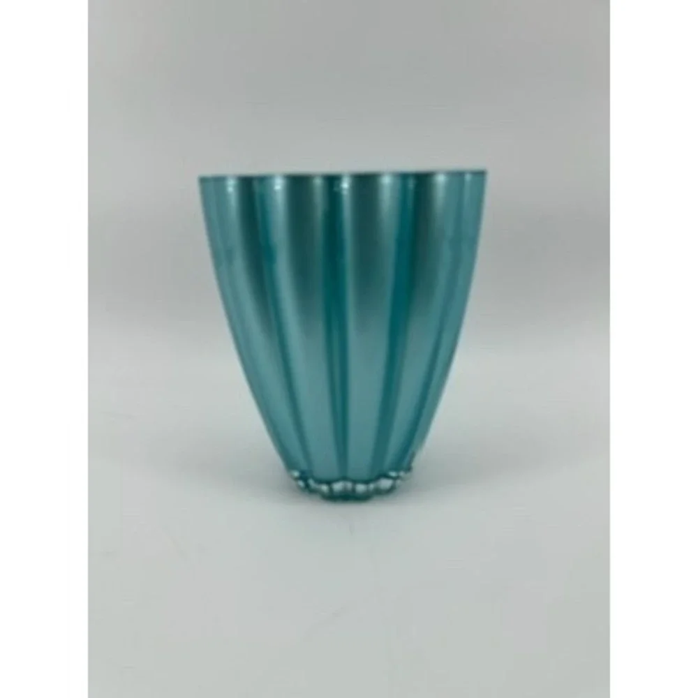 Teleflora Gift Vase Teal Green‎ Ribbed Scalloped Flower Holder Home Decor
